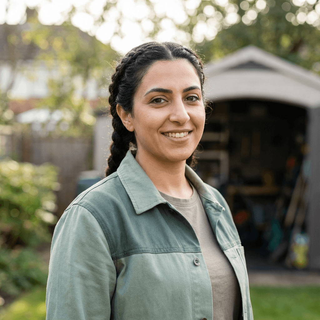 Middle Eastern female travel specialist in her late 20s with a warm, professional smile in an elegant office