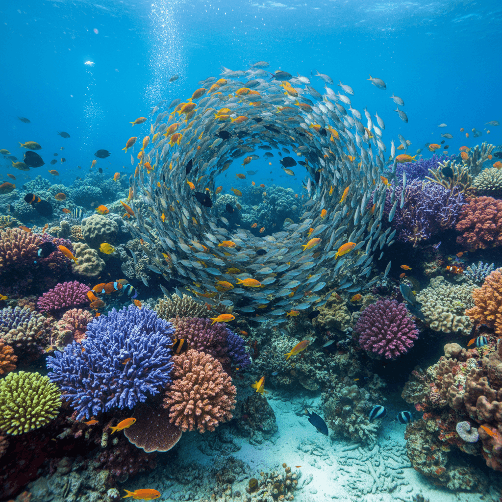 School of tropical fish near coral