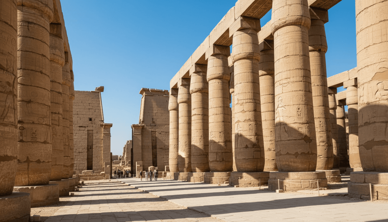 Karnak Temple's towering columns under a clear sky