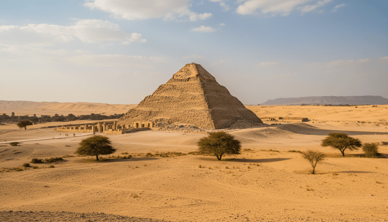 Step Pyramid of Djoser at Saqqara with desert landscape