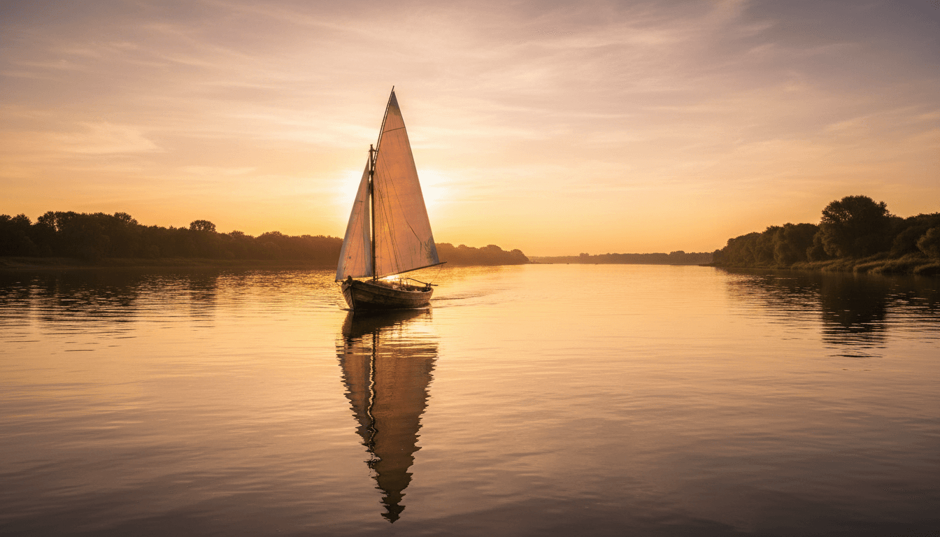 Traditional felucca sailing on the Nile at sunset