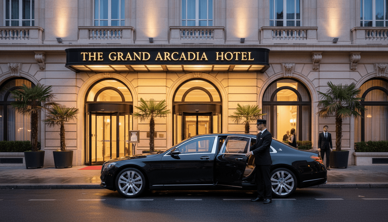 Private car with driver waiting outside luxury hotel