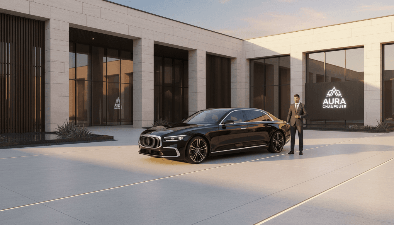 Luxury sedan with driver at hotel entrance